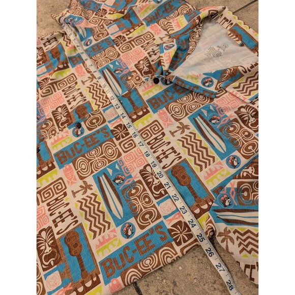 Buc-ee’s Hawaiian Tiki Shirt XL Brown Blue Surfboards Tropical Aloha Button Up - Picture 3 of 12